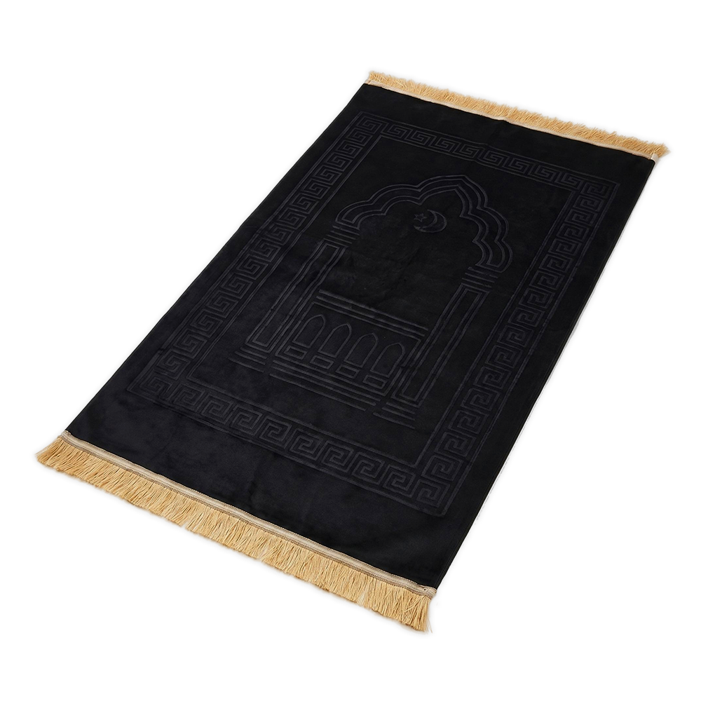 Sort polstret bedetæppe med præget design