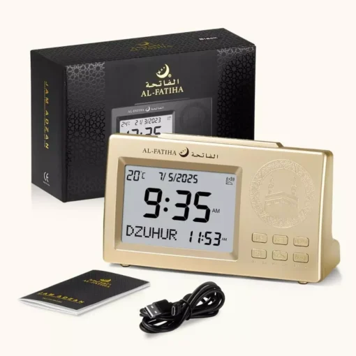 LED Digital Athan Prayer Table Clock (Gold)