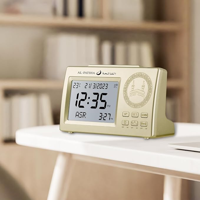 LED Digital Athan Prayer Table Clock (Gold)