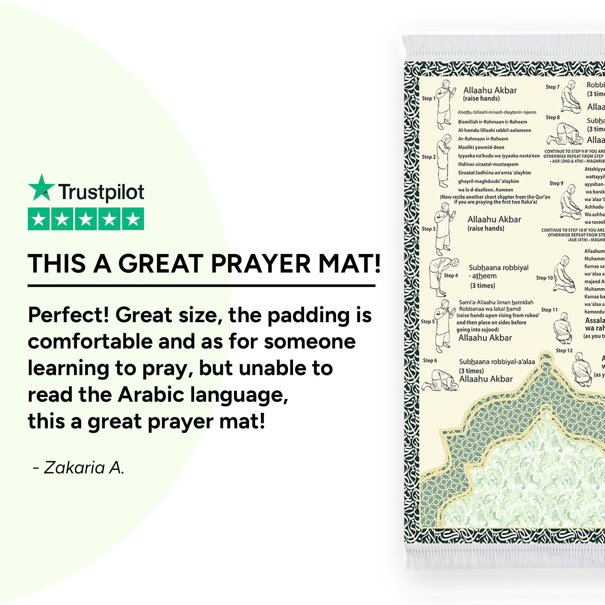Step By Step - Visual Padded Prayer Mat for Learning Salah