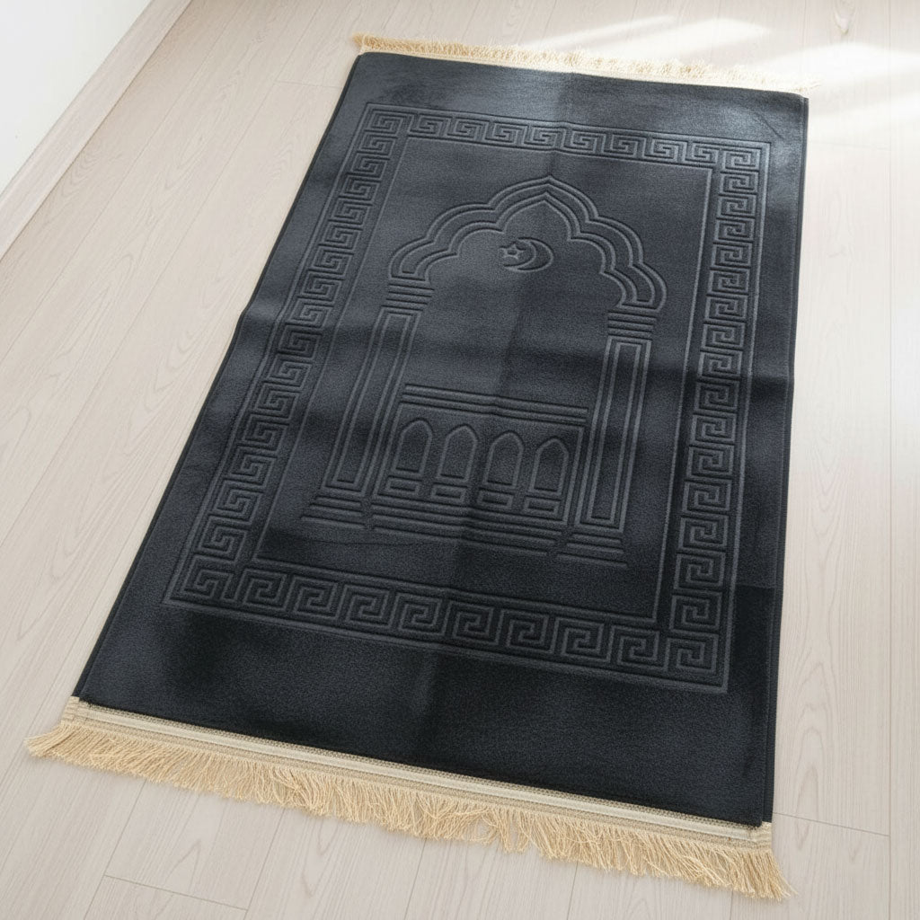 Black Padded Prayer Mat with Embossed design