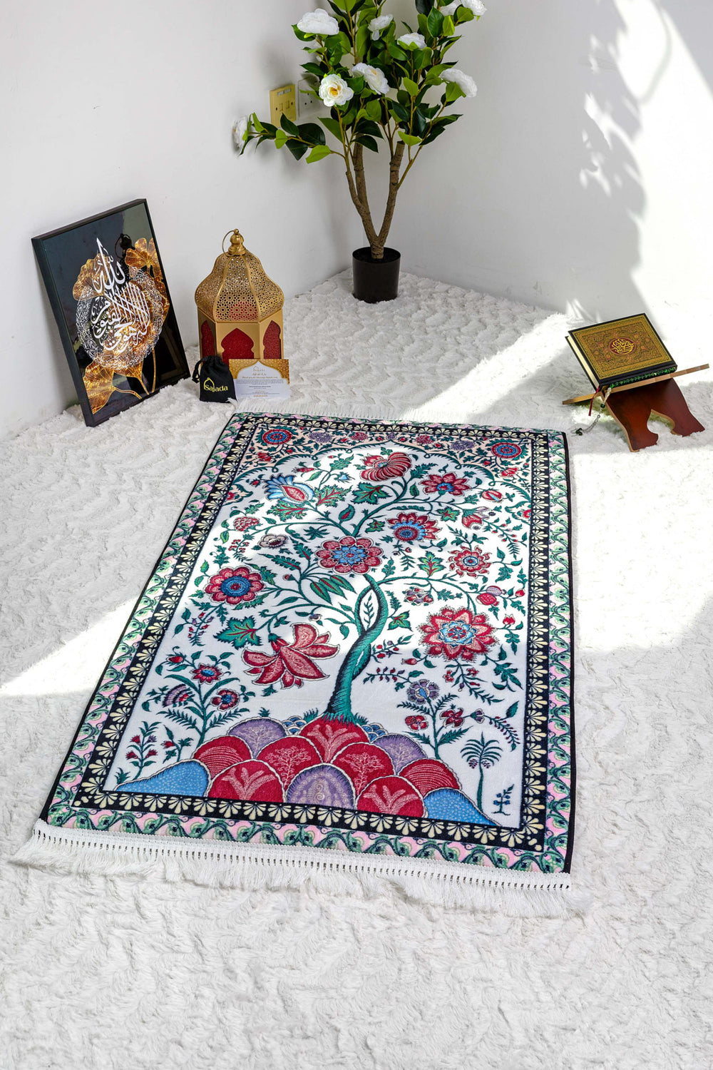 Tapis de prière rembourré à motifs floraux