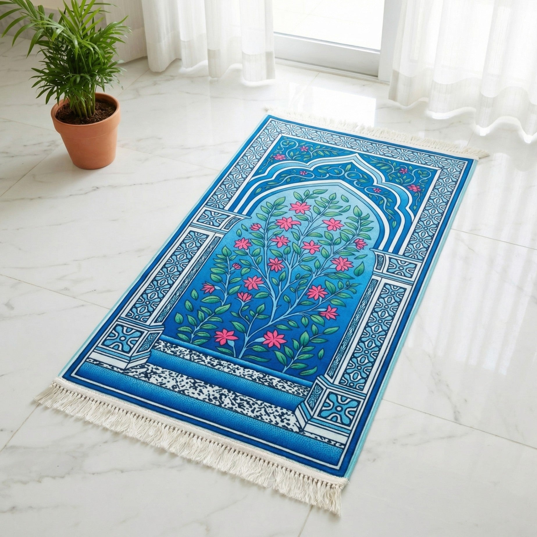Azure Bloom Padded Prayer Mat