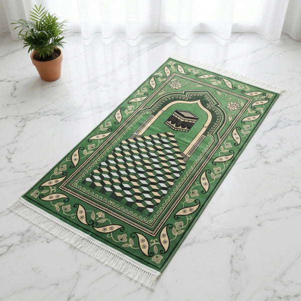 Imperial Green Kaaba Padded Prayer Mat
