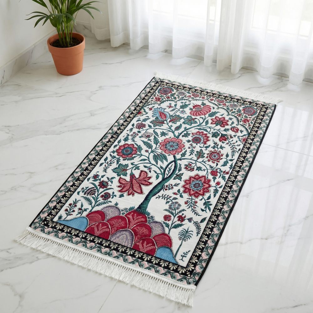 Tapis de prière rembourré à motifs floraux