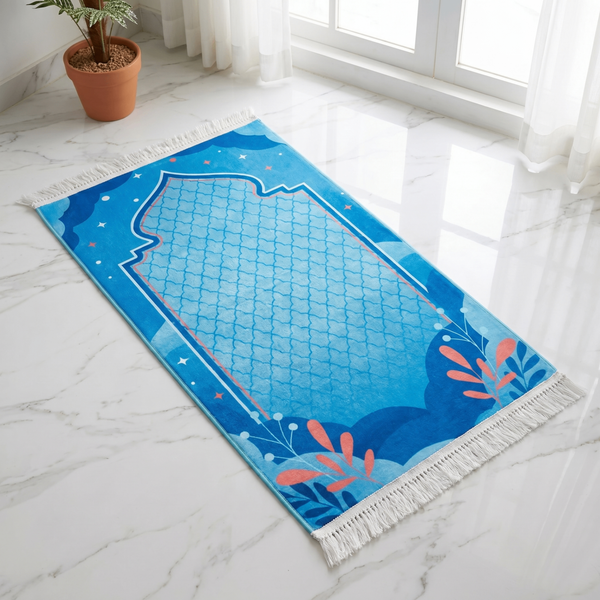 Azure Bloom Kids Padded Prayer Mat