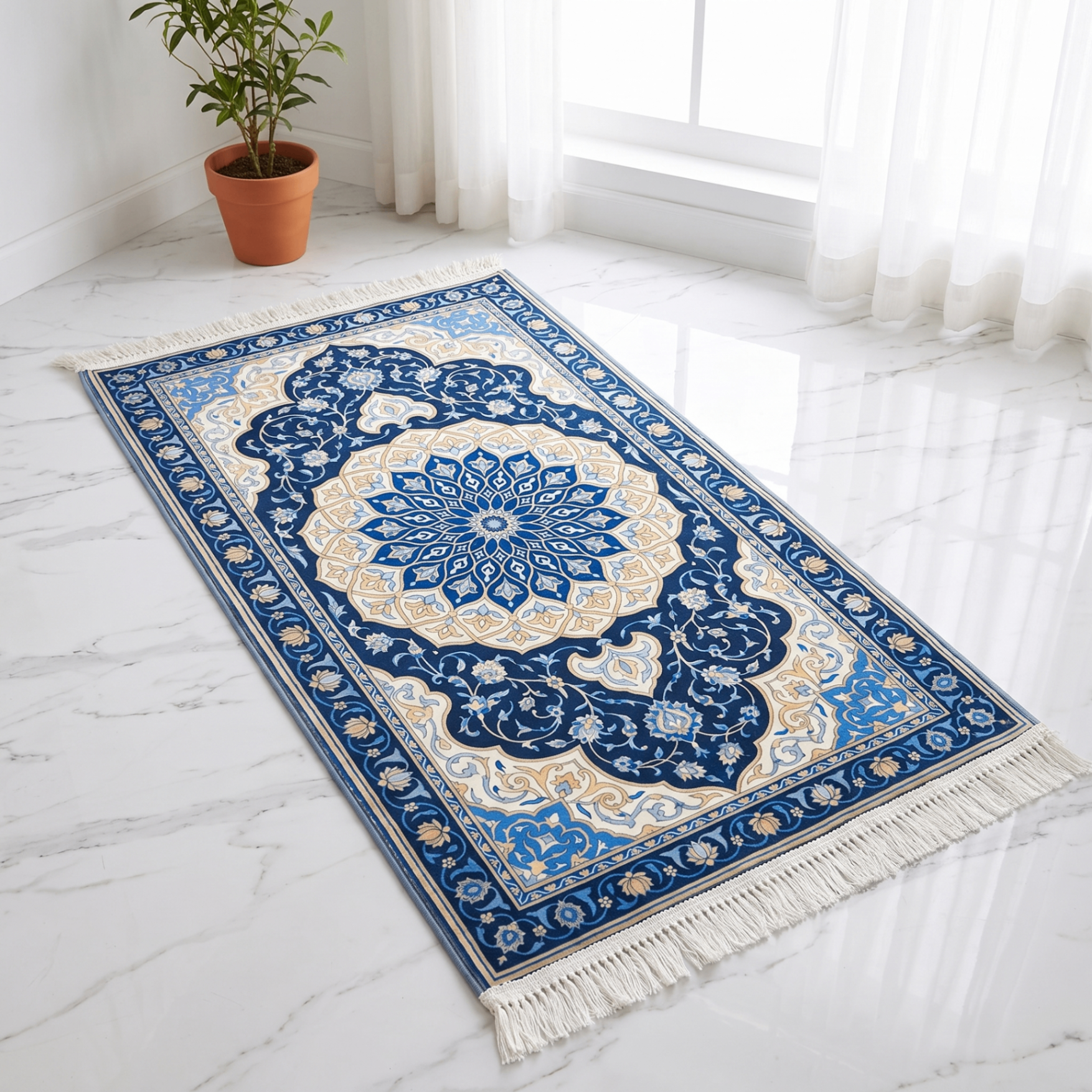 Azure Medallion Padded Prayer Mat