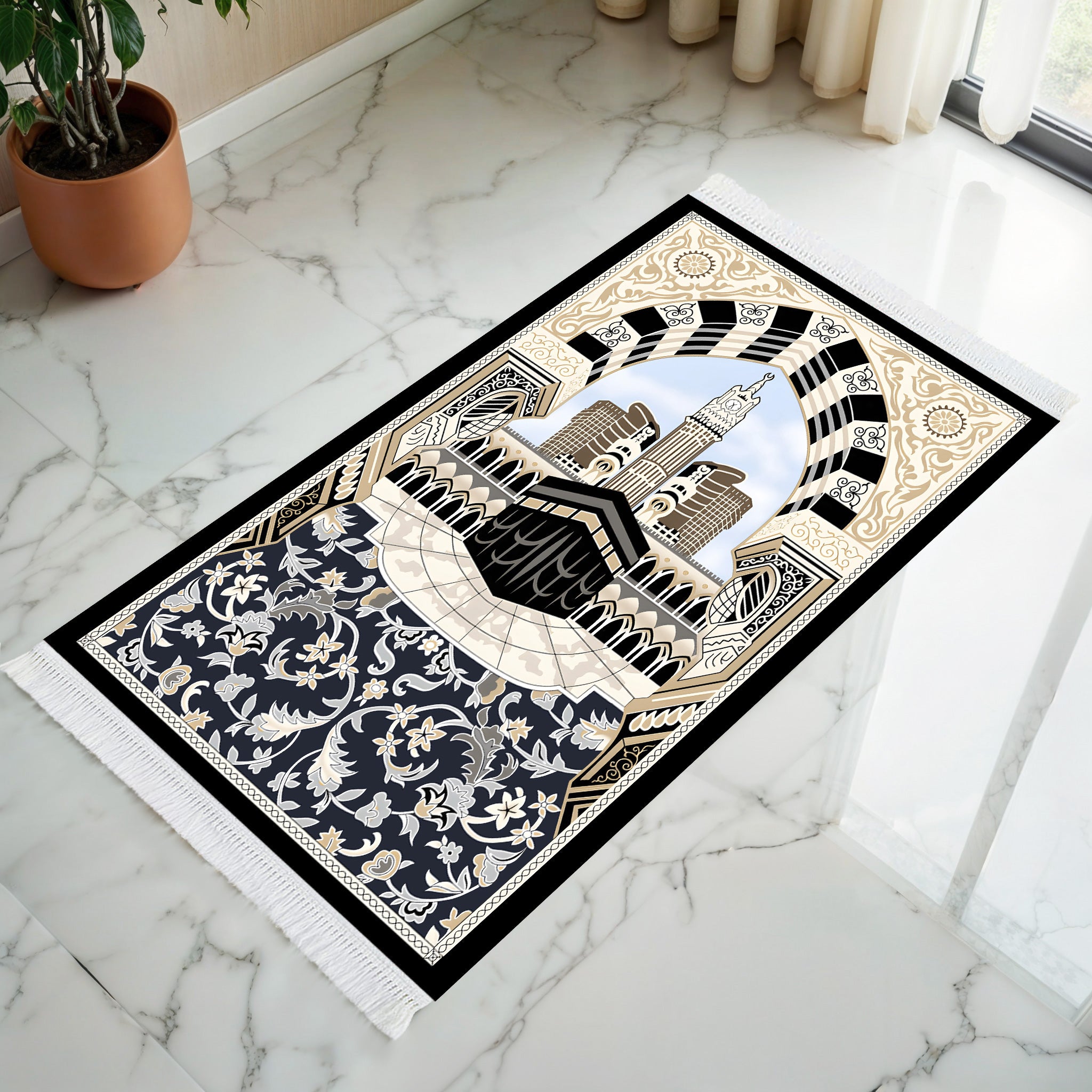 Floral Kaaba Prayer Mat - Sajjadah